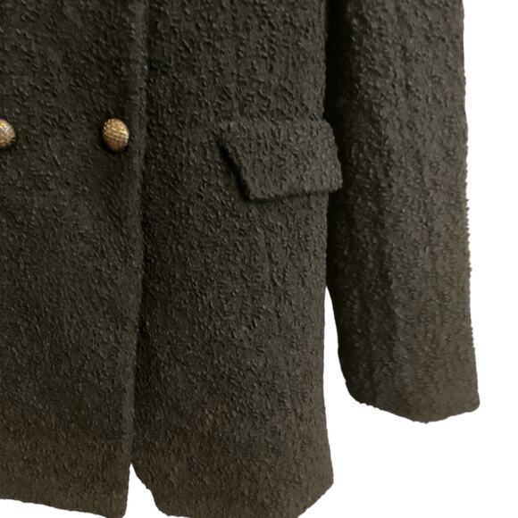 CC COLLECT Women's XS Black Boucle Wool Blazer Jacket Double Brass Buttons Chic - Picture 11 of 15